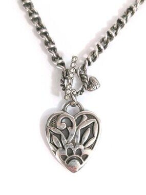 Brighton Retired Silver Toned Toggle Heart Pendant Necklace -18 Inches